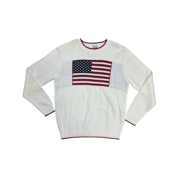 Vintage Haband Mens White Sweater With American Flag Patriotic Size Large - Picture 1 of 4